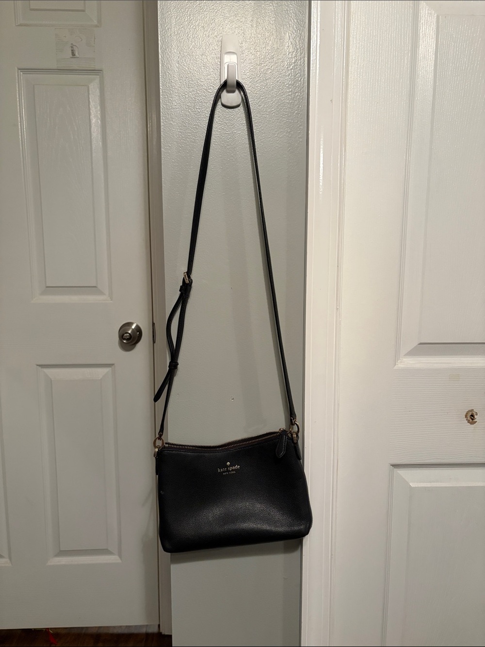 kate spade Black Leather Crossbody with Gold Hardware